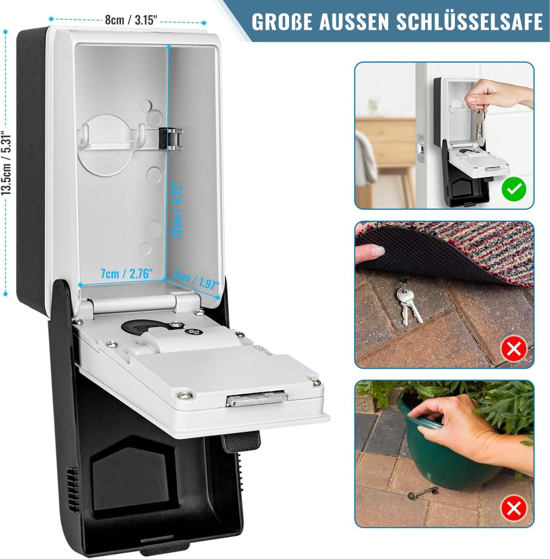 Schlüsseltresor mit Beleuchteten Zahlencode Aussen Schlüsselsafe Wasserdicht Robust Schlüsselbox Gro