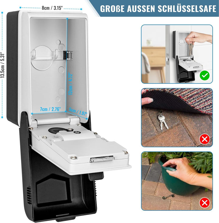Schlüsseltresor mit Beleuchteten Zahlencode Aussen Schlüsselsafe Wasserdicht Robust Schlüsselbox Gro