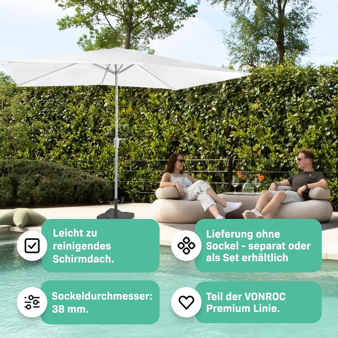 VONROC Premium-Sonnenschirm Rapallo 200x300cm – Robuster Sonnenschirm – Neigbar – UV-beständiges Tuc