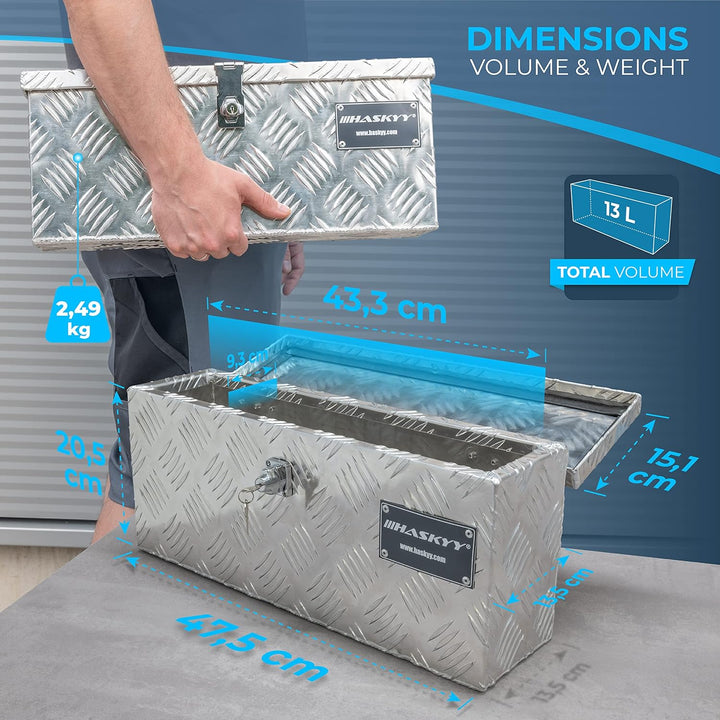 Aluminium Box Set Werkzeugkasten 485x140x200 mm inkl. 2x Spanngurte mit Ratsche 5m*27mm Befestigungs