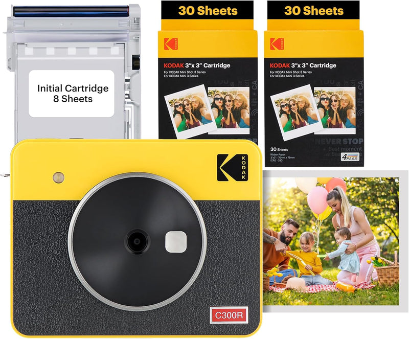 Kodak Mini Shot 3 Retro Weihnachtsgeschenke 4PASS 2-in-1-Sofortbildkamera und Fotodrucker, Tragbar (