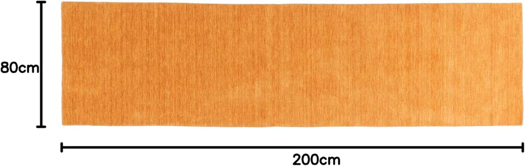 RUG PRINCE Wollteppich Gabbeh Uni 80x200 Handgewebt Läufer Gelb Einfarbig Handarbeit Zimmer Gelb 80x