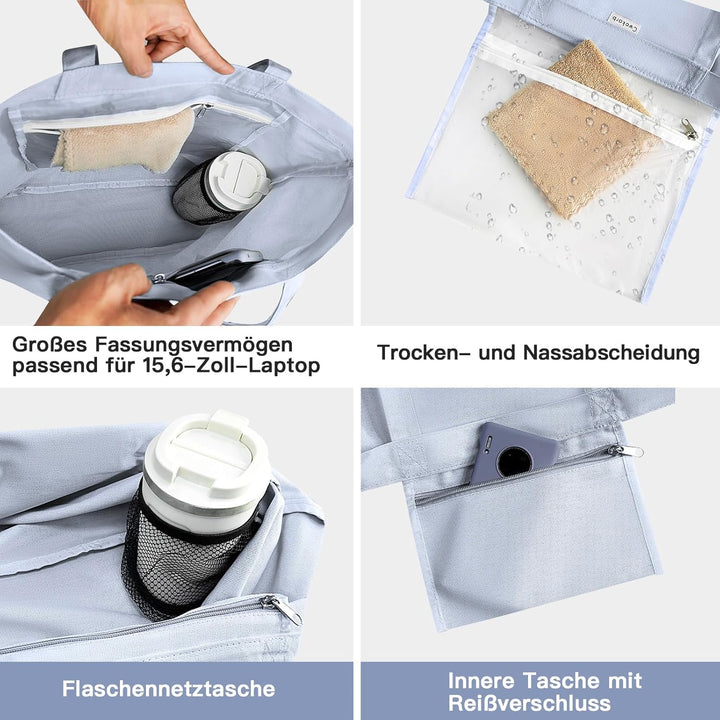 Yogatasche Damen mit Nassfach, Flaschenhalter und Durchgehendem Reissverschluss,Matte Einfach Heraus