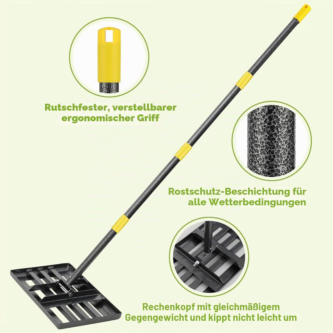 Rasen-Nivellierharke, 43,2 x 25,4 cm, Rasen-Nivellierwerkzeug für Rasenflächen, mit ergonomischem Gr