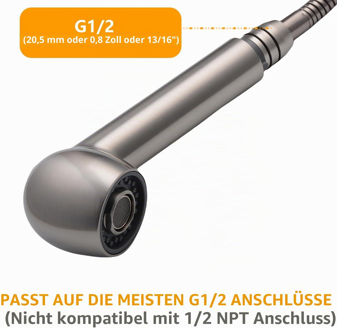 Beelee F103-SP Brausekopf G1/2 gerades Gewinde, 2 Strahlarten Geschirrbrause Ersatzhandbrause für Kü