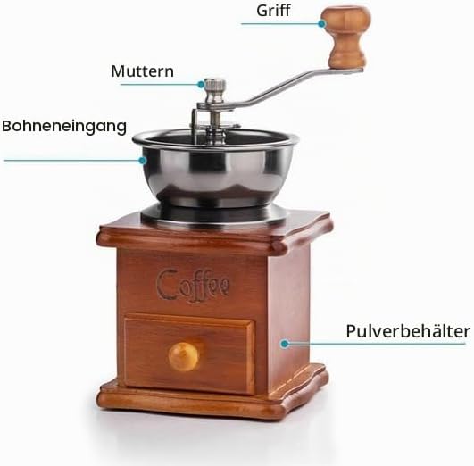 Manuelle Kaffeemühle mit, Mini-Kaffeemühle mit Handkurbel Aus im Vintage-Stil, Tragbar Espressomühle