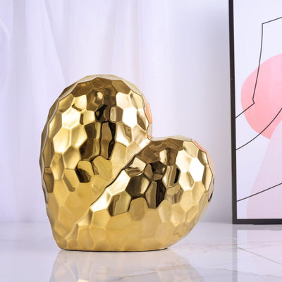QIANLING Heimdekoration, Herz-Dekor-Skulptur – Golddekor, modernes Keramik-Herz, dekorativer Tischak