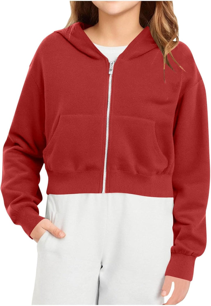 EMATOP Kurz Sweatjacke Mädchen Kinder Langarm Kapuzenjacke Einfarbige Baumwolle Sweatshirt Jacke Ful