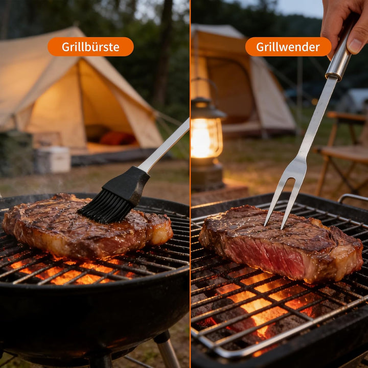 Grillbesteck Set, 20 Stücke Grill Zubehör Set, mit Grillspatel, Grillgabel,Grillzange, Rohrgriff-Ölp