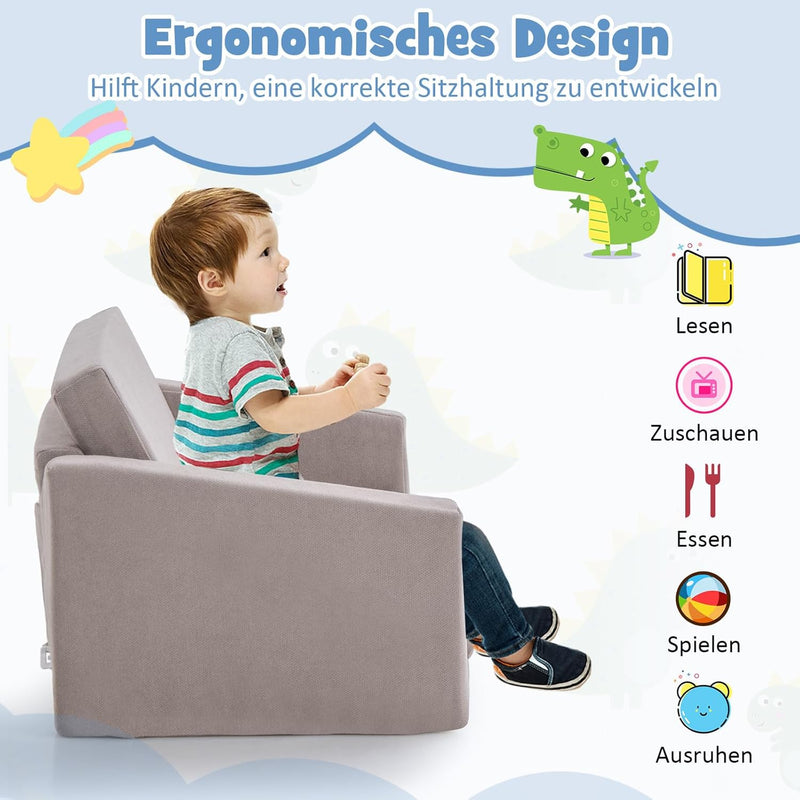 COSTWAY Kindersofa, Textilflanell, Schwamm, Dunkelgrau, 77 x 43 x 40cm, Dunkelgrau