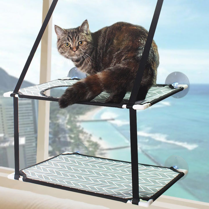 Katzen Fensterliege für Katzen,Katzenbett Fensterbank Doppelte Hängematte Fenster mit 6 stabilen Sau