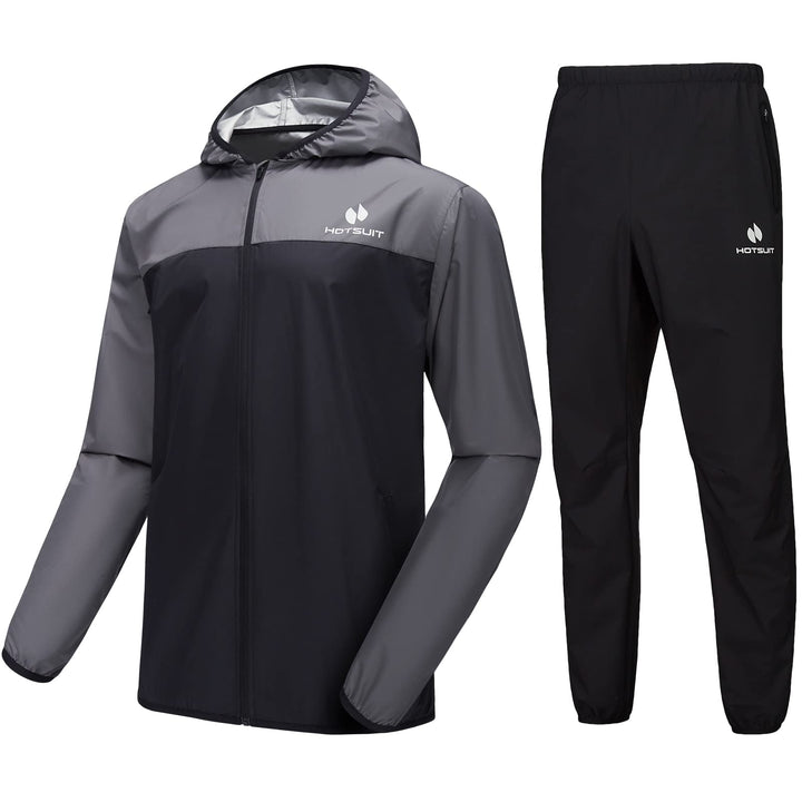 HOTSUIT Schwitzanzug Herren Trainingsanzüge Fitnessstudio Workout Übung Saunajacke Hose Ganzkörper S