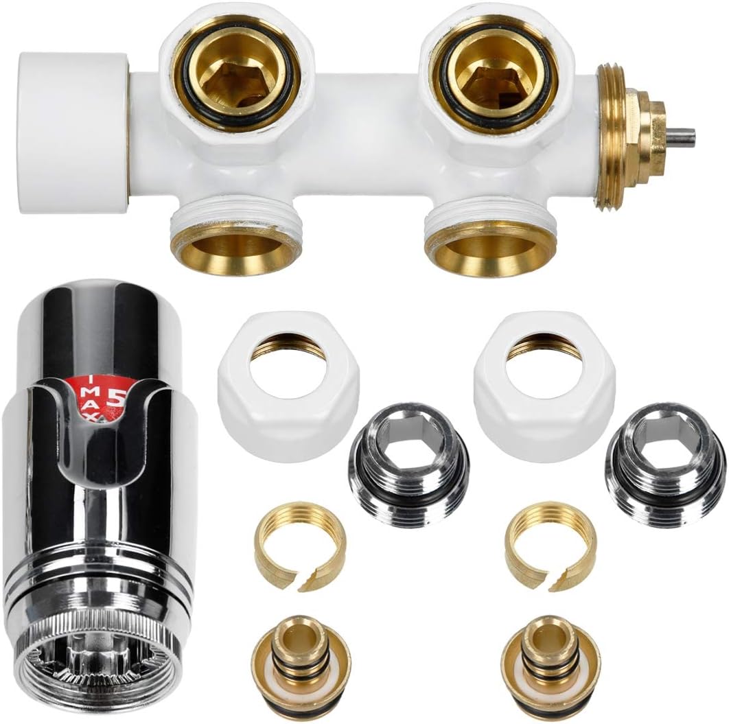 ECD Germany Badheizkörper Mittelanschluss 600 x 1500 mm Weiss gerade mit Thermostat und Anschlussgar
