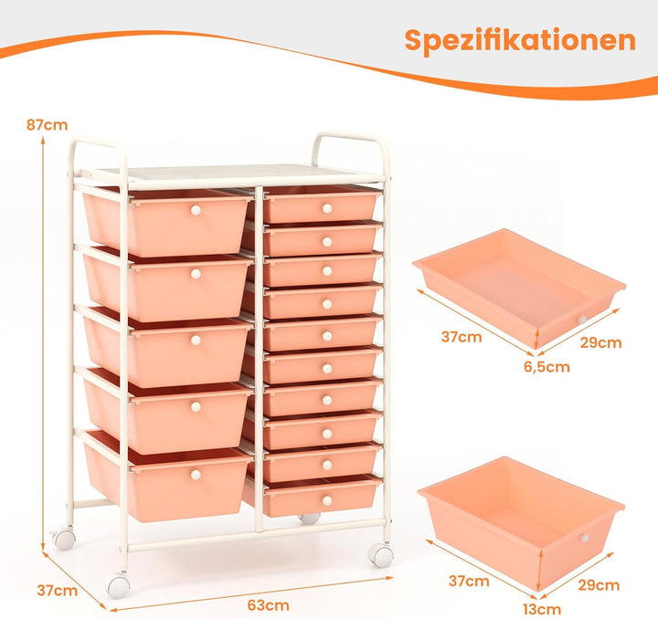COSTWAY Rollwagen mit 12 stapelbaren Schubladen, Schubladenwagen Rollcontainer mit Metallgestell & A