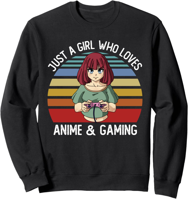 Just A Girl Who Loves Anime and Gaming Retro Sunset Gamer Sweatshirt