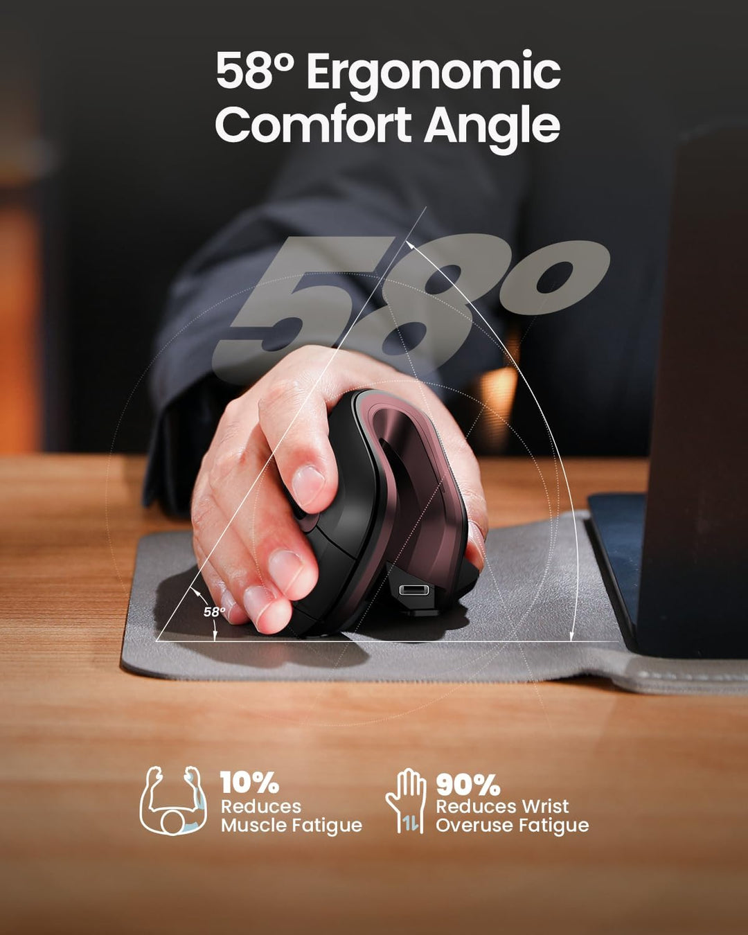 ProtoArc EM11 NL Ergonomische Vertikale Maus, Kabellos Aufladbar Mouse mit 3 Gerät (2*Bluetooth+USB)