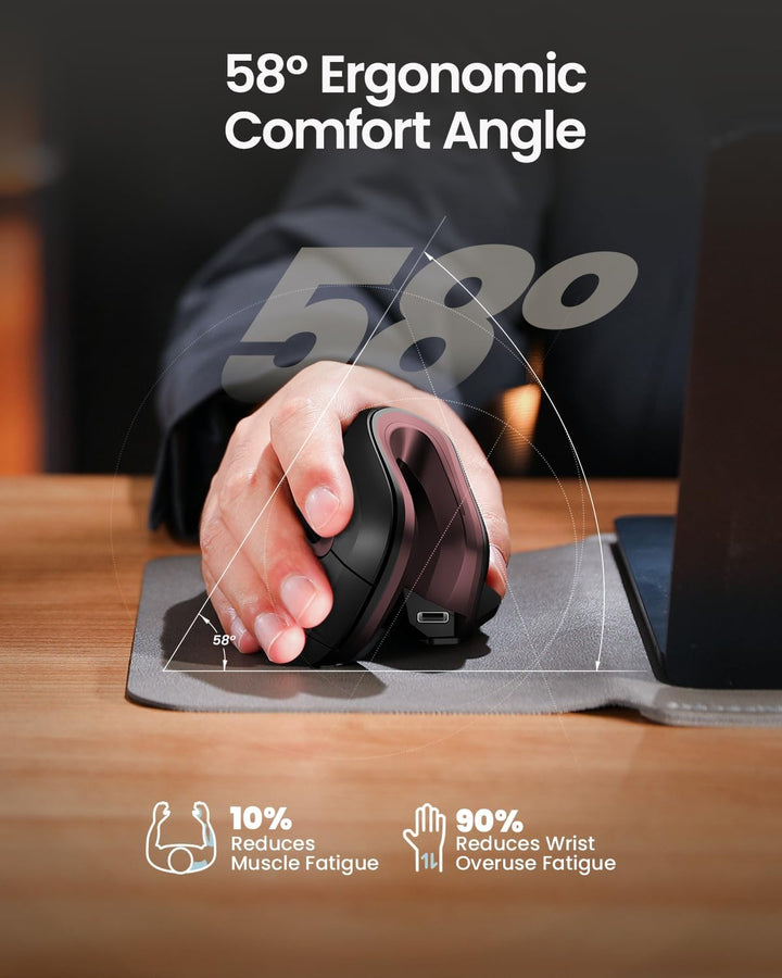 ProtoArc EM11 NL Ergonomische Vertikale Maus, Kabellos Aufladbar Mouse mit 3 Gerät (2*Bluetooth+USB)