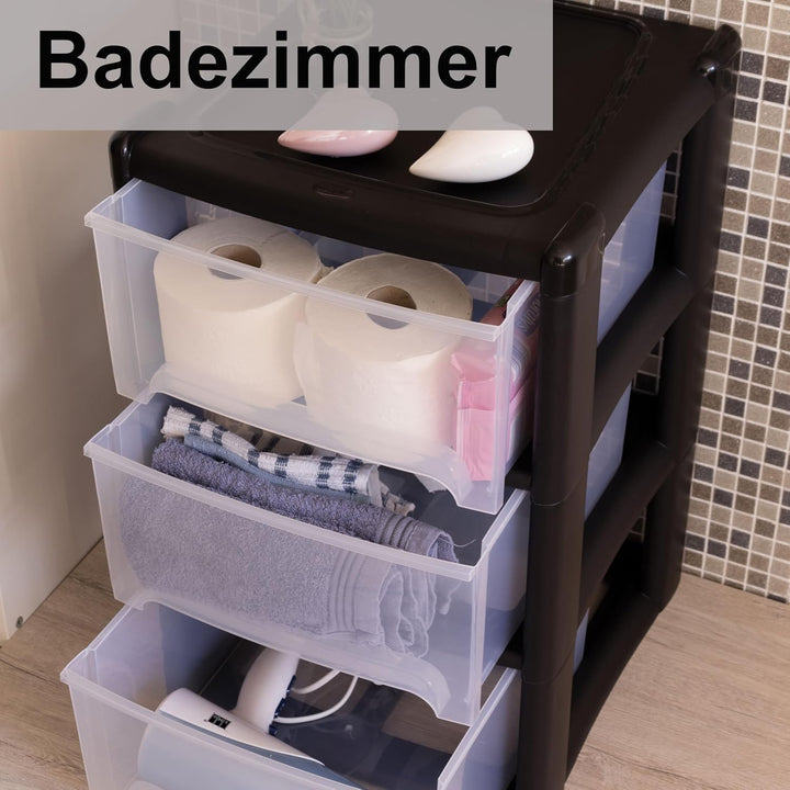 Schubladenbox mit 4 Schubladen 38x38x79 cm - schwarz-transparent Kunststoff Drawer Tower Box Organiz