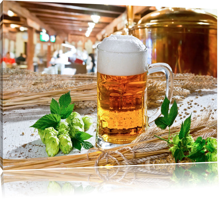 Deutsches frisches Bier Format: 100x70 auf Leinwand, XXL riesige Bilder fertig gerahmt mit Keilrahme