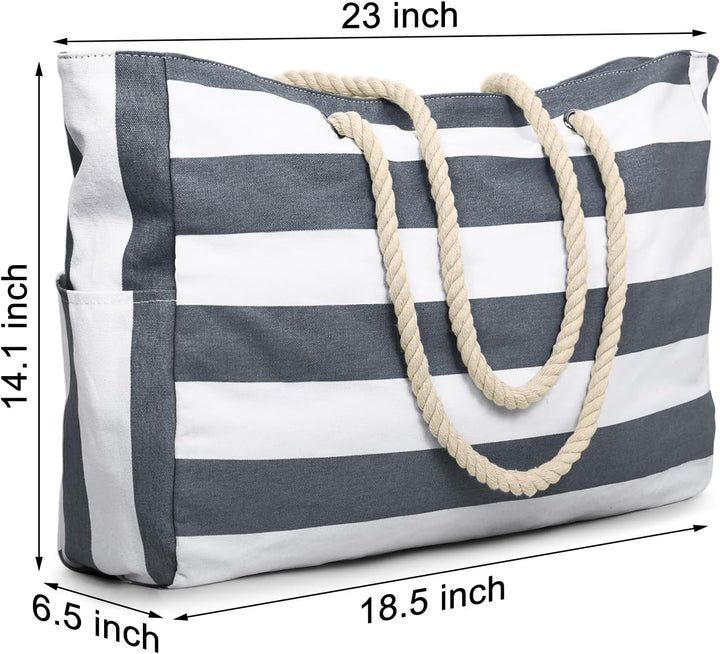 oscaurt Strandtasche Streifen Tote Bag Wasserdicht Badetasche Gross mit Reissverschluss Shopper Tasc