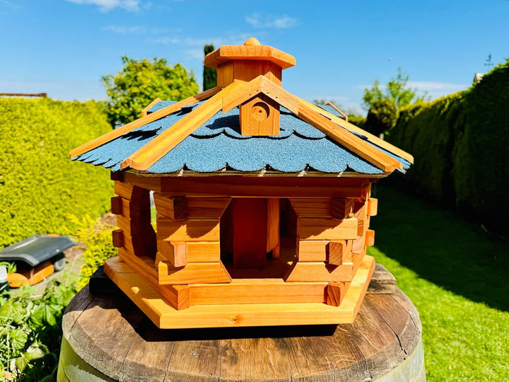 Handgefertigtes Sechseck Vogelhaus aus Holz wetterfest M - XXL mit und ohne StänderI Futterhaus I Fu