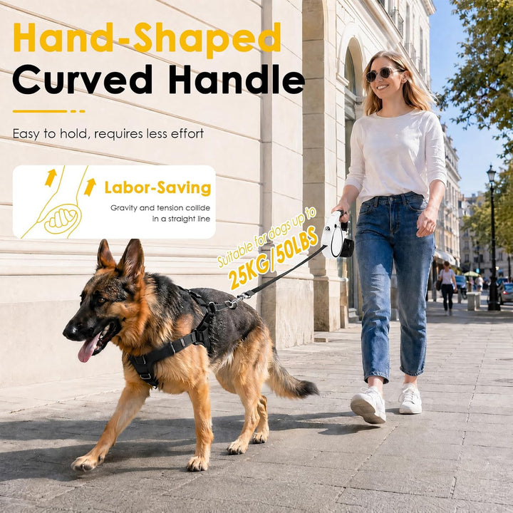 Hundeleine 5m, Ausziehbare Rollleine für Hunde mit LED-Licht und Kotbeutelhalter, 360° Verknotungsfr
