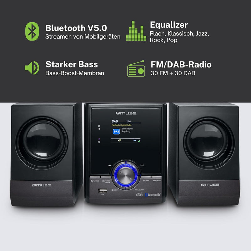 MUSE Stereoanlage, Kompaktanlage mit CD-Player & DAB Radio, Mini Stereoanlage mit 2 Lautsprecher, Mu