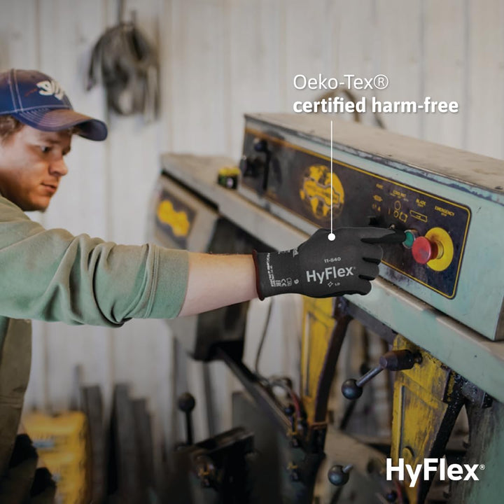 Ansell HyFlex 11-840 Professionelle Arbeitshandschuhe, Rutschfeste Nitril-Beschichtung, Industrie-Sc