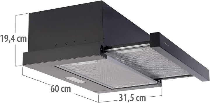 Rosenstein & Söhne Mini-Dunstabzugshaube: Flachschirm-Dunstabzugshaube, Umluft, 350m³/Std. Saugleist