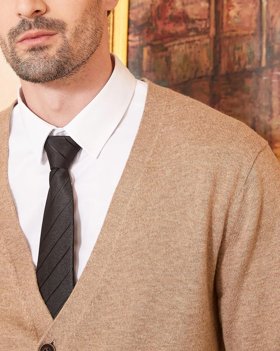 Kallspin Herren Strickjacke aus Wollmischung V-Ausschnitt Cardigan mit Knopfverschluss und Taschen M