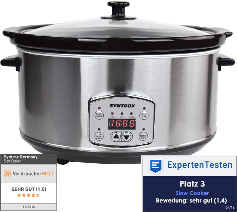 Syntrox Germany Schongarer mit 6,5L Slow Cooker mit 3 Heizstufen und Warmhaltefunktion und 320