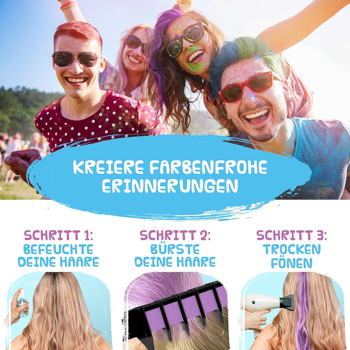 Magicat Premium Haarkreide Set I 2 Packungen mit je 10 Farbtönen und 5 Haargummis für das perfekte H