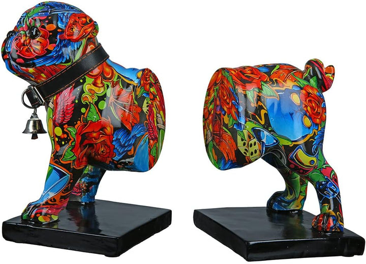 Casablanca Deko 1 Paar Buchstützen CD Ständer - Tierfigur Mops Hundefigur mit Halsband Glocke - Desi
