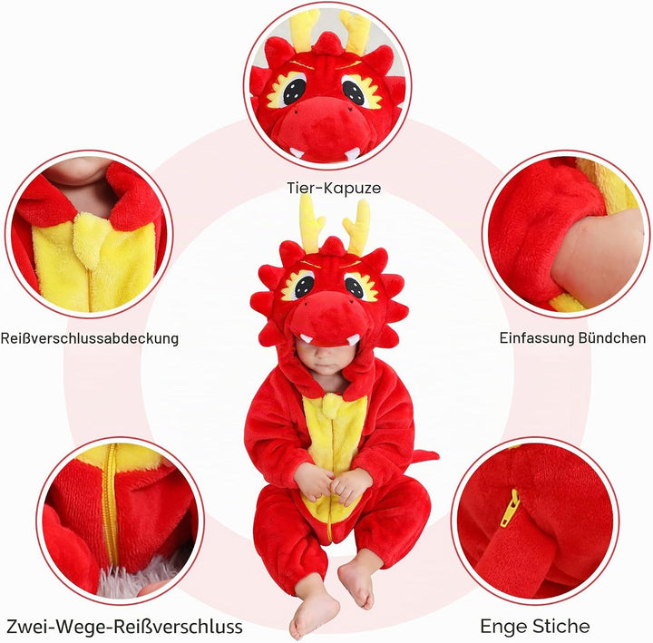 Unisex Winter-Overall mit Kapuze für Babys 2-36 Monate 2-5 Monate Drache, 2-5 Monate Drache