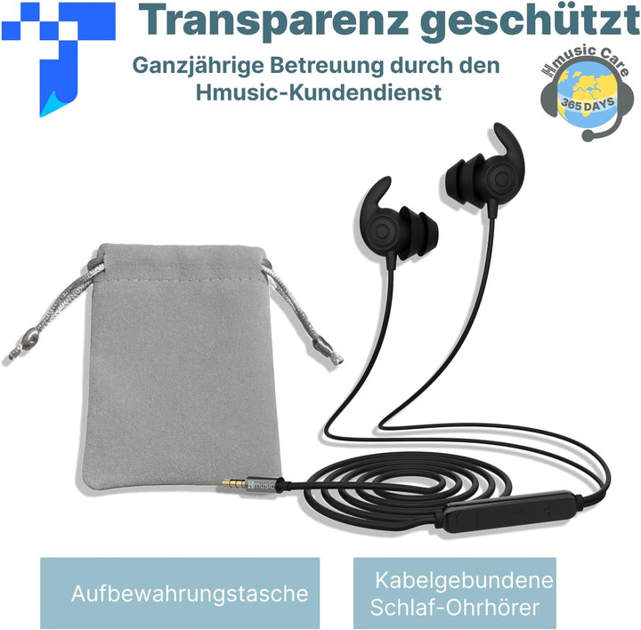 Hmusic Schlaf Ohrhörer, 30dB Geräuschisolierung, 2g leicht 3,5mm Kopfhörer, flach/dünn Komfortable S