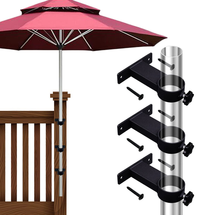 VANROUG 3 Stück schwarze Terrassen-Schirmhalter für den Aussenbereich, Klemmhalterung für Deckgeländ