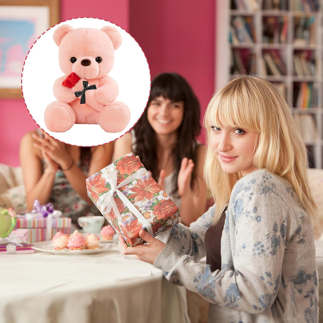Teddybär mit Rose, Hochzeitstag Geschenke für Frauen, 25cm Rosa Plüschtier Süsse Kuscheltier Teddy m
