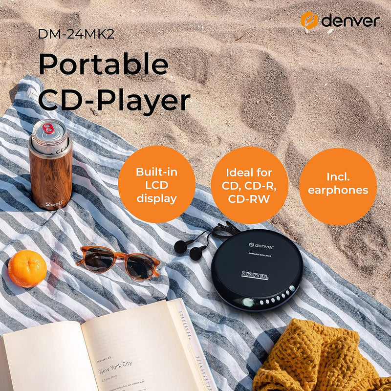 Denver DM-24 Discman & Hama CD-Player-Tasche für Discman und 3 CDs (mit Kabelausgang und Gürtelschla