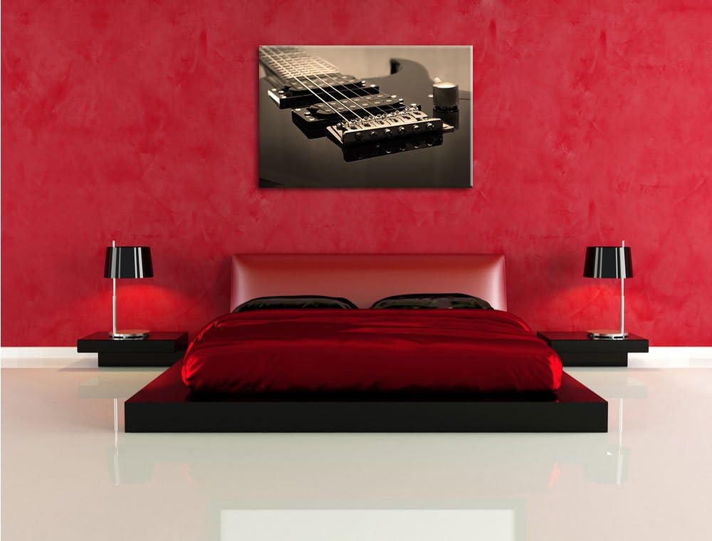 Pixxprint Black E-Guitar Schwarz/Weiss, Format: 100x70 auf Leinwand, riesige Bilder fertig gerahmt m