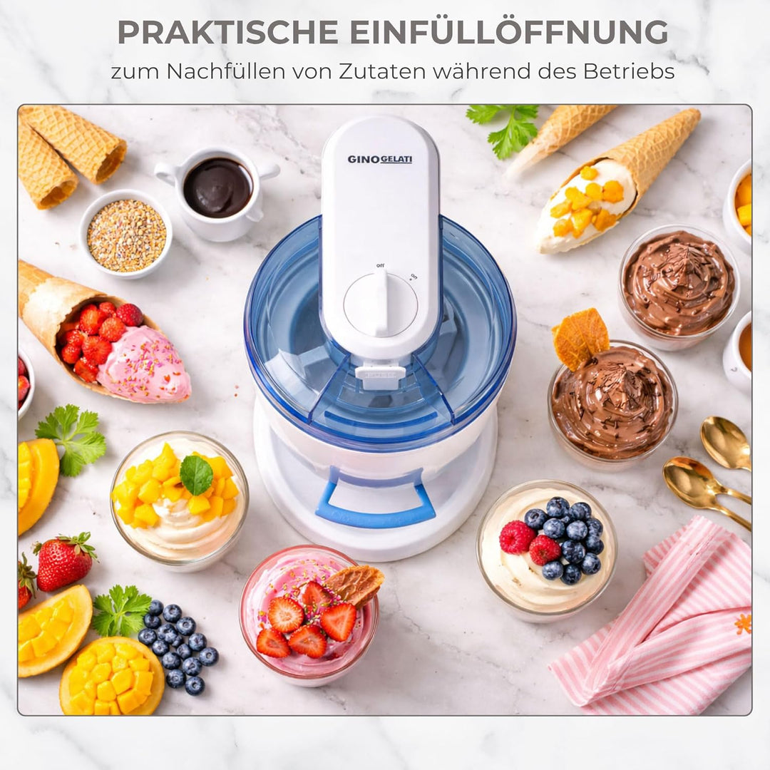 Gino Gelati GG-45W-Blue Creamy 4in1 Softeismaschine, Eismaschine, Frozen Yogurt-Milchshake Maschine,