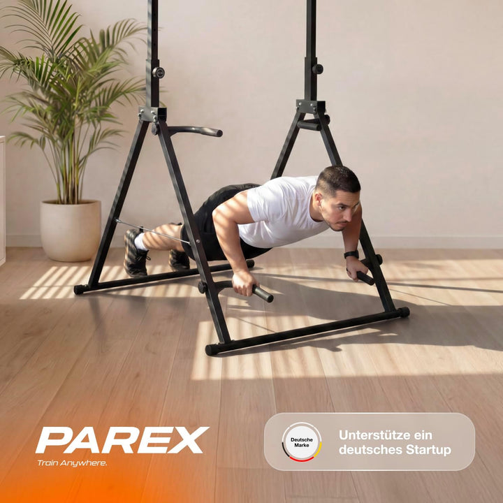 Parex Klappbarer Power Tower – 4-in-1 Klimmzugstange freistehend & Dip Station, Höhenverstellbare Kr