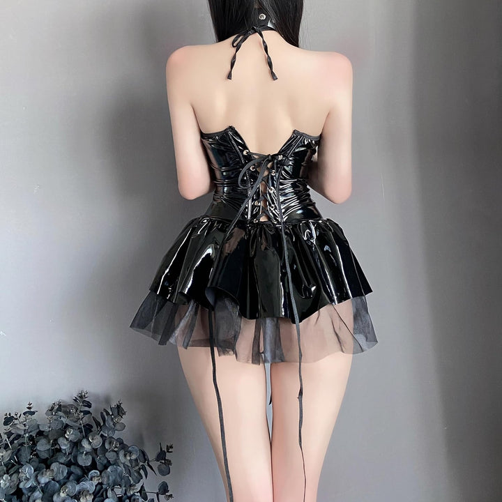 Zyimsva Damen Cosplay Halloween Kostüm Fledermaus Imp See-Through Skirt Set XXL Schwarz, XXL Schwarz