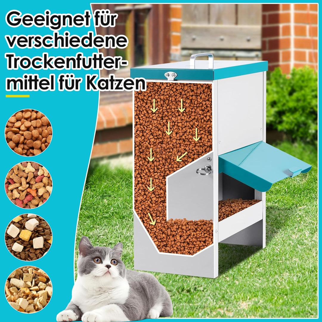 MUYIRTED Futterautomat für Mehrere Katze, 10L Futterspender Katze Trockenfutter, Metall, Regendicht,