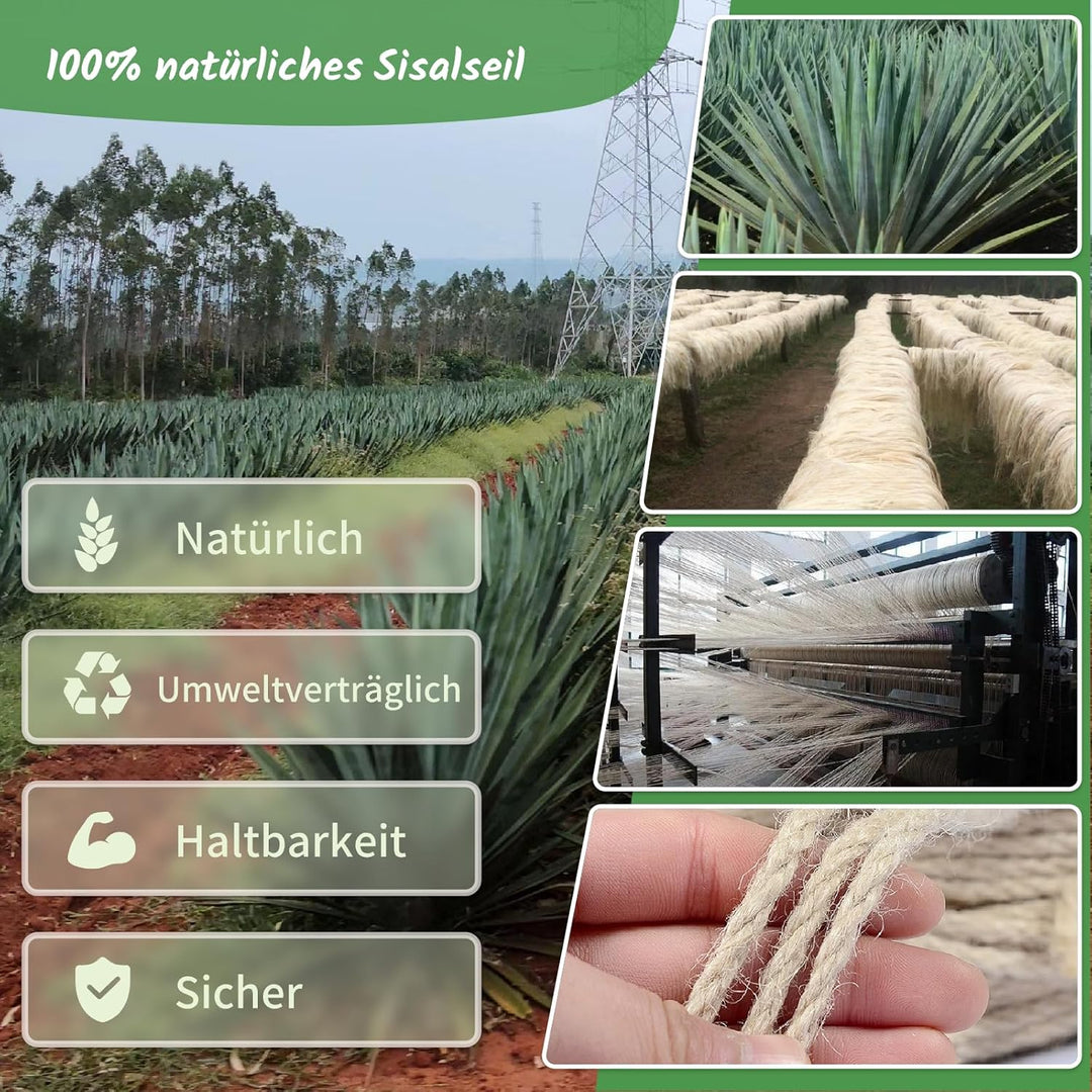 Sisalseil für Kratzbaum - 8mm x 100m, Natur Sisal Seil für Katzen, Dekoratives Kratzbaum Seil für Hä