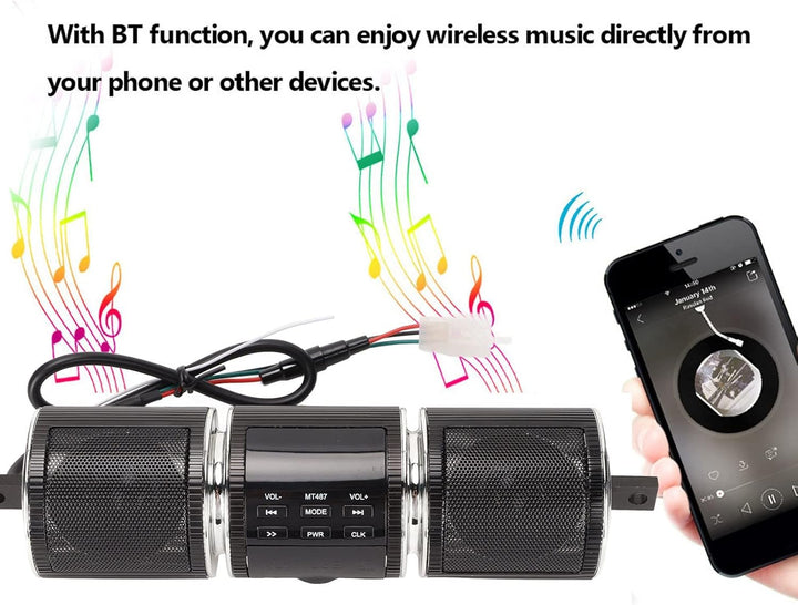 Motorrad-Audiosysteme, Motorrad-Bluetooth-Lautsprechersystem, Kabelloses IP54-wasserdichtes DC12V-Au