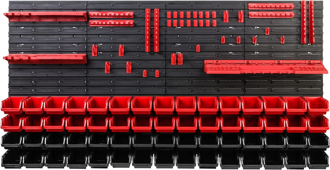 Lagersystem Werkstattregal | 156 x 78 cm | 60 stck. Box | Wandregal mit Werkzeughalterungen und Stap