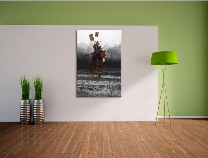 Pixxprint Samurai Krieger auf einem Pferd als Leinwandbild/Grösse: 100x70 cm/Wandbild/Kunstdruck/fer