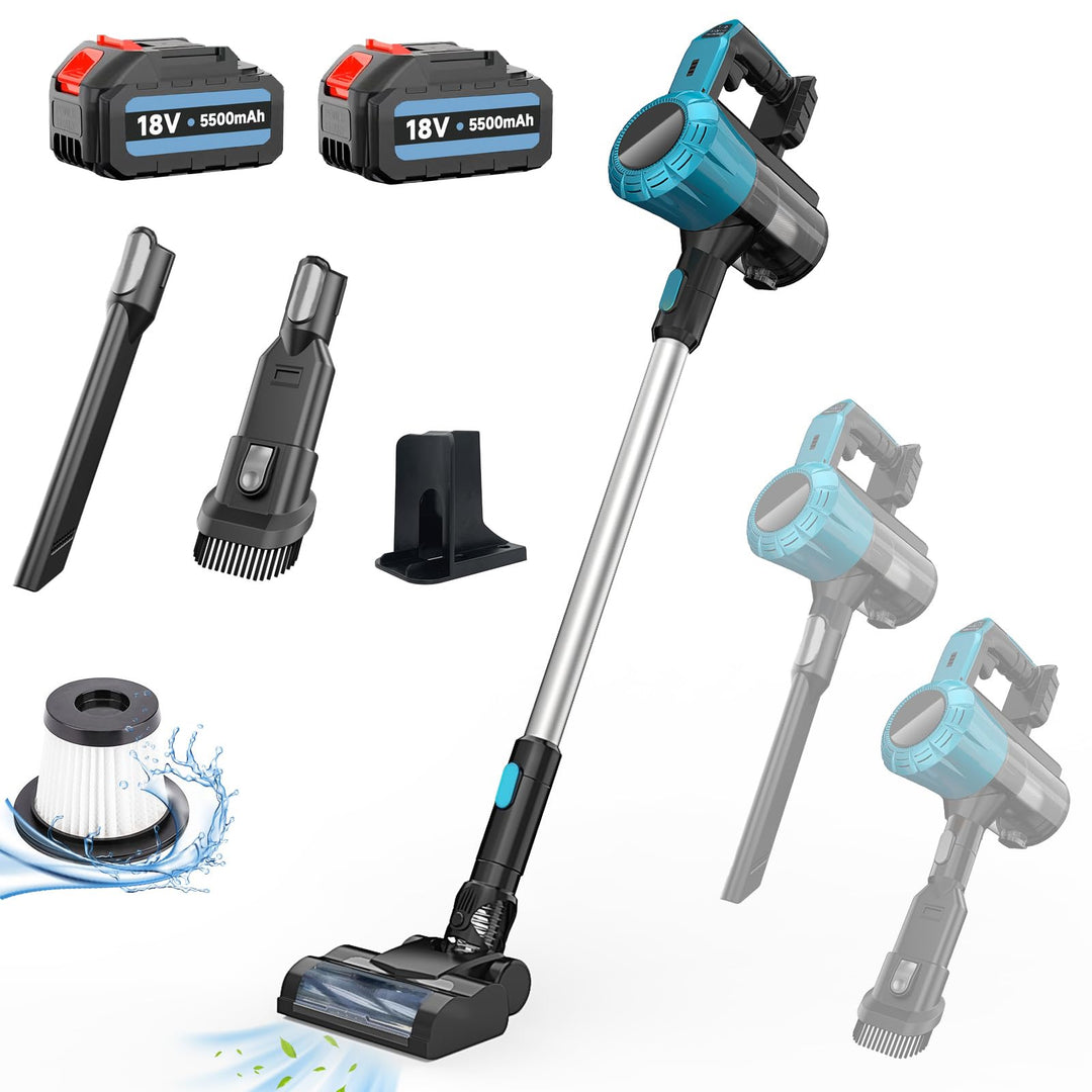 Akku Staubsauger,Ersatz für Makita 18V Akku,Staubsauger Kabellos mit 2 x 5.5AH Akku,15000Pa Stabstau