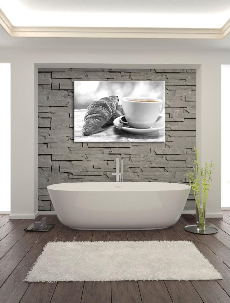 Croissants und Kaffee schwarz/weiss Format: 100x70 auf Leinwand, XXL riesige Bilder fertig gerahmt m