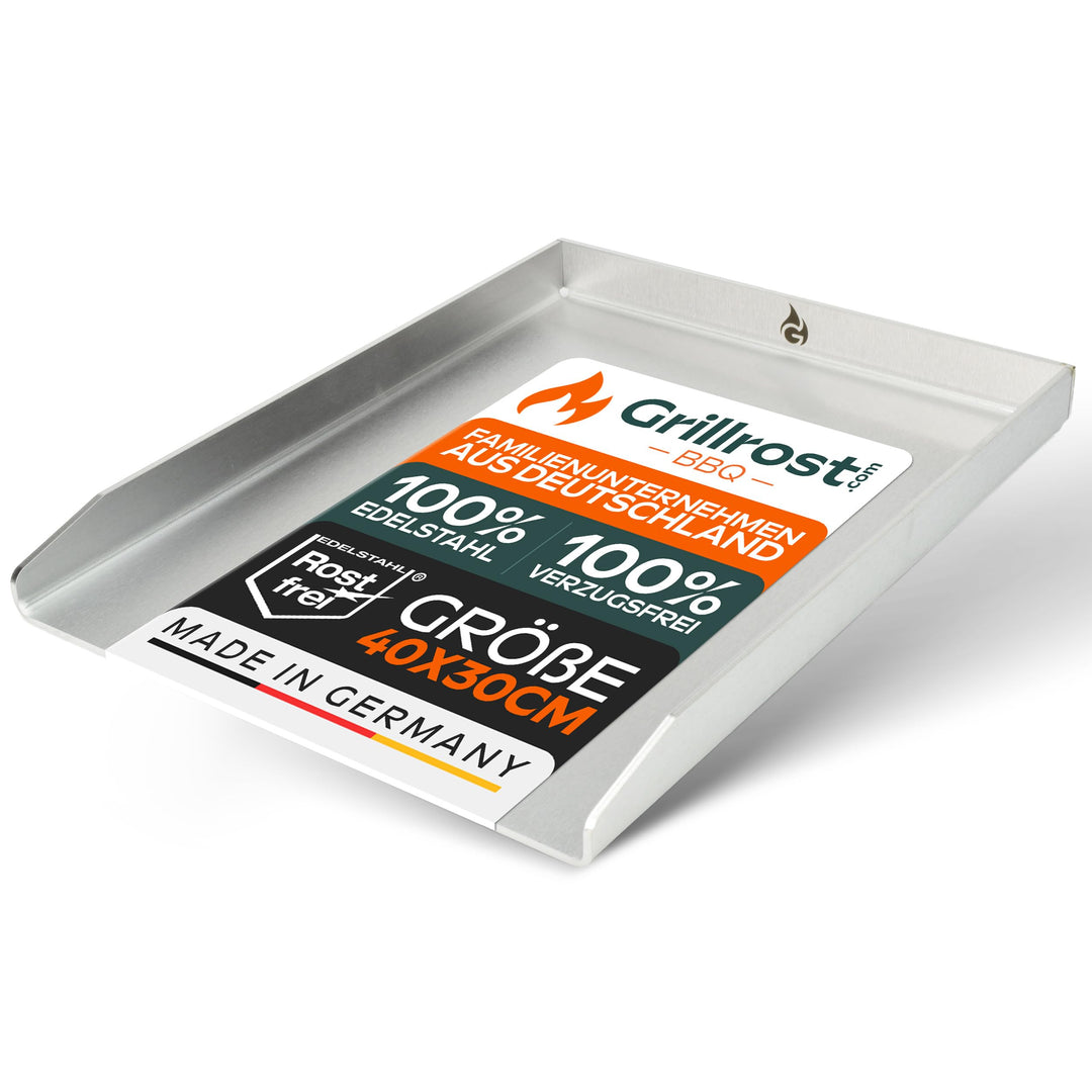Edelstahl Grillplatte | Plancha 40x30cm - Universalgrösse | 4mm Massiv - Made in Germany, 40x30cm -